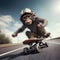 Monkey rides a skateboard