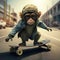 Monkey rides a skateboard