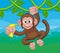 Monkey Singing On Jungle Vines With Banana Cartoon