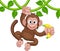 Monkey Singing On Jungle Vines With Banana Cartoon