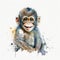 monkey small on white background watercolor Generative AI