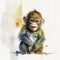 monkey small on white background watercolor Generative AI