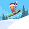 Monkey Snowboarder Sliding Down Hill, Winter