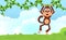 Monkey swinging on vines cartoon in a garden for your design