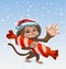 Monkey symbol 2016. Monkey has great candy. Monkey in Santa hats Greeting