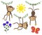 Monkey watercolor illustration set animals tropics butterfly sun liana flowers