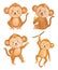 Monkey . Watercolor painting design . Set of cute animals cartoon characters . Vector