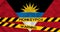 Monkeypox in Antigua and Barbuda, Antigua and Barbuda Flag with fencing tape with the words warning and monkeypox, Monkeypox