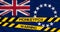 Monkeypox in Cook Islands, Cook Islands Flag with fencing tape with the words warning and monkeypox, Monkeypox infection pandemic