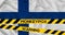 Monkeypox in Finlandia, Finlandia Flag with fencing tape with the words warning and monkeypox, Monkeypox infection pandemic