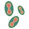 Monkeypox virus. Color vector illustration. Dangerous disease. Three green microorganisms. Isolated background. Flat style.