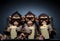 Monkeys in 3D glasses are sitting in the cinema with large glasses of popcorn. AI generated