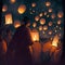 Monks launch paper lanterns into the sky