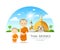 Monks and novices in Thailand vector, have temple and cloud blue sky