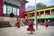 The monks perform religious buddhistic dance during the Mani Rimdu festival in Tengboche Monastery