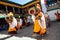 The monks perform religious buddhistic dance during the Mani Rimdu festival in Tengboche Monastery