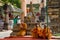 monks praying at mahabodhi temple during buddha purnima