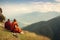 monks, sitting in meditation on mountaintop, surrounded by the serene and peaceful majesty of nature