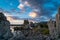 Mono Lake at sunrise in California during the summer. Tufa tower