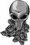 monochromatic Alien head and red roses flowers.