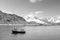 Monochromatic or black and white coastal Landscape outside the village of Oksfjord in Loppa municipality in Finnmark county,