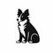 Monochromatic Cartoon Border Collie Dog Silhouette Vector Illustration