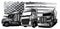 Monochromatic Classic American Truck. Vector illustration with american flag