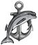 monochromatic dolphin around an anchor with a rope, an ancient symbol of the sea, vector illustration