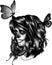 monochromatic girl with Sugar Skull face paint. Vector illustration