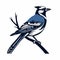 Monochromatic Graphic Design: Blue Jay Bird Sitting On Branch Illustration