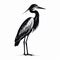 Monochromatic Graphic Design: Detailed Black Heron On White Background