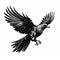 Monochromatic Graphic Design: Detailed Raven Flying In Dark Silver And Light Gold