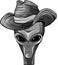 monochromatic illustration of alien head cowboy design