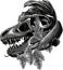 monochromatic illustration of T-rex Skull with betta fish