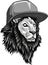 monochromatic lion head with hat vector illustration design on white background.