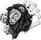 monochromatic lion head with poker aces and dice