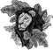 monochromatic lion head surrounded by tropical plants leaves