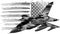 monochromatic Military fighter jets with american flag. Vector illustration