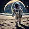 Monochromatic Serenity: Astronaut Illustration on the Moon