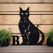 Monochromatic Shadow Style Letter R Cat Metal Wood Sign
