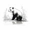 Monochromatic Sketch Of A Panda Bear Walking In The Reeds