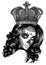 monochromatic Skull girl with a crown. Vector illustration design