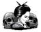 Monochromatic Vector illustration of geisha skull with vintage tattoo design style and japan traditional kanji words