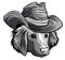 Monochromatic vector serious cartoon hipster dog Labrador Retriever in a gray silk hat