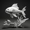 Monochrome 3d Printed Koi Fish Model - Detailed Illustration Of A Goldfish