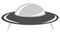 Monochrome alien saucer flying ship. Oval-shaped spacecraft of extraterrestrial. Vector UFO isolated in white background