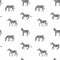 Monochrome animalistic seamless pattern with zebras, flat vector illustration.