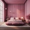 Monochrome bedroom interior in pink colors in modern house