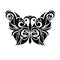 Monochrome black and white stylized butterfly.