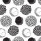 Monochrome black white tropical fruit pattern. Modern exotic decoration. Strange corcle lichee background.